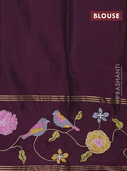 Pure soft silk saree maroon and wine shade with zari woven buttas and zari woven embroidery border