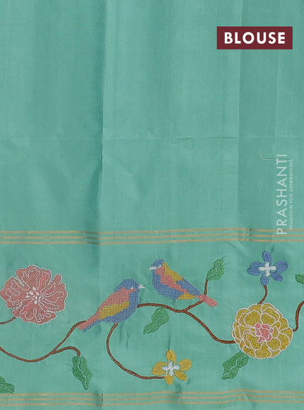 Pure soft silk saree teal green shade with zari woven buttas and zari woven embroidery border