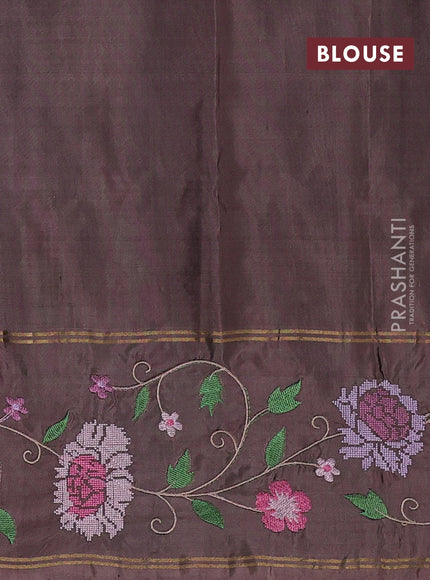 Pure soft silk saree deep maroon and pastel brown with allover zari woven buttas and zari woven embroidery border