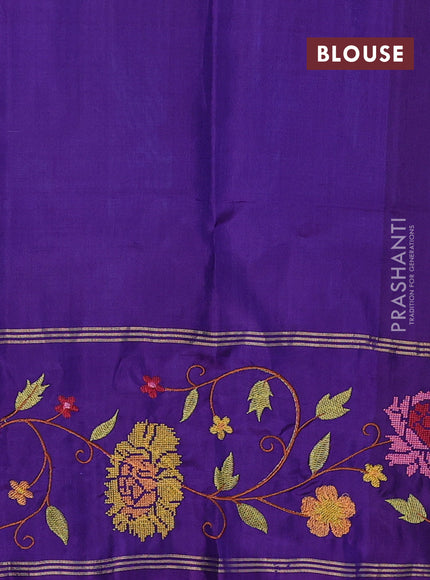 Pure soft silk saree dual shade of cs blue and violet with zari woven buttas and zari woven embroidery border
