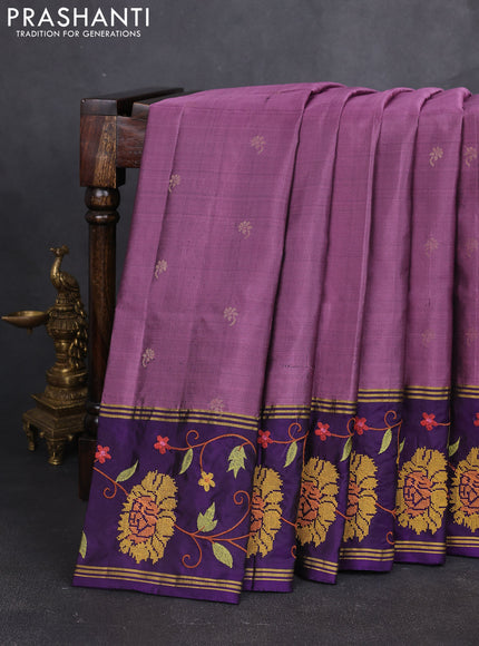 Pure soft silk saree purple shade and violet with zari woven buttas and zari woven embroidery border