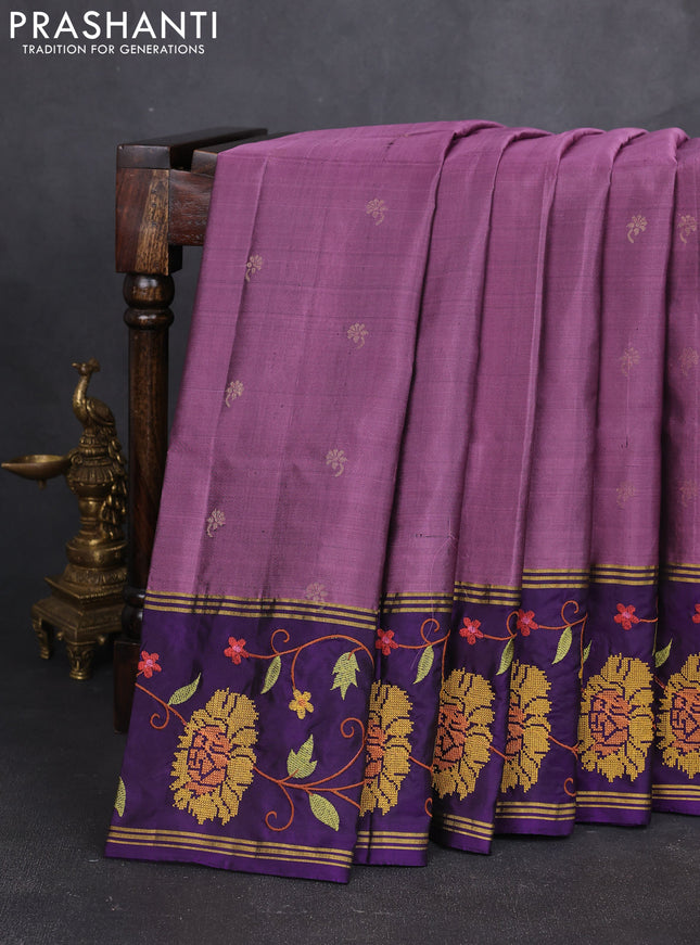Pure soft silk saree purple shade and violet with zari woven buttas and zari woven embroidery border