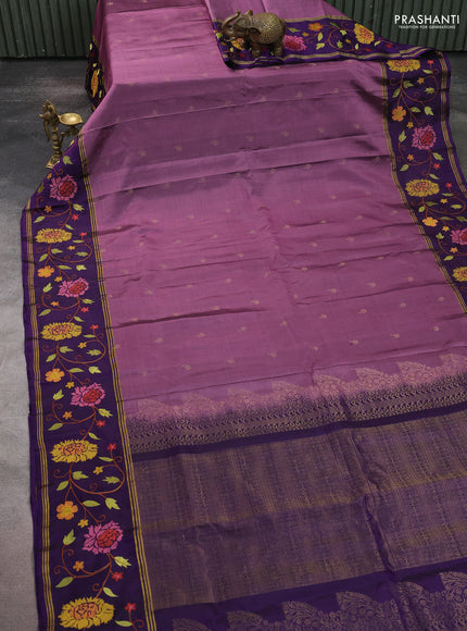 Pure soft silk saree purple shade and violet with zari woven buttas and zari woven embroidery border