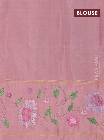 Pure soft silk saree dual shade of teal blue and peach shade with zari woven buttas and zari woven embroidery border