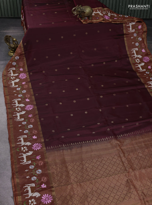 Pure soft silk saree maroon and rust shade with zari woven buttas and zari woven embroidery border