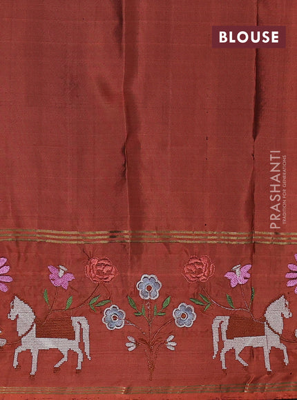 Pure soft silk saree maroon and rust shade with zari woven buttas and zari woven embroidery border