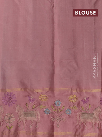 Pure soft silk saree dual shade of teal blue and peach shade with zari woven buttas and zari woven embroidery border