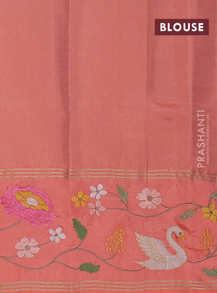 Pure soft silk saree yellow shade and peach orange with allover zari weaves and zari woven embroidery border
