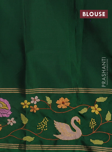 Pure soft silk saree navy blue and green with zari woven buttas and zari woven embroidery border