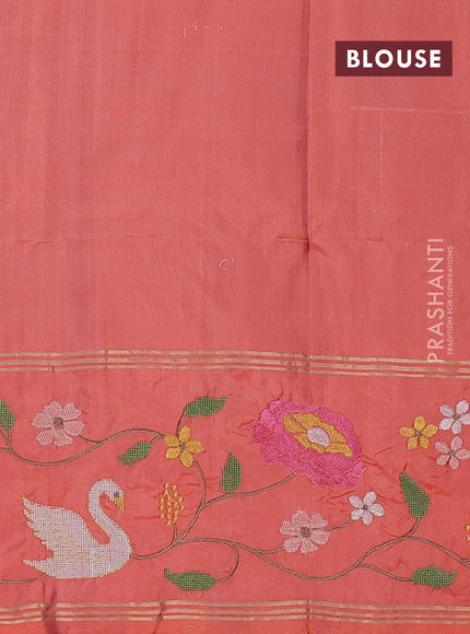 Pure soft silk saree lavender and orange with zari woven buttas and zari woven embroidery border