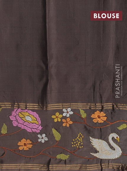 Pure soft silk saree deep maroon and grey shade with allover zari weaves and zari woven embroidery border