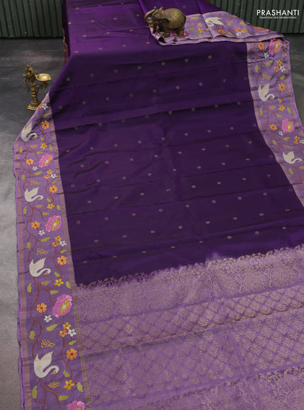 Pure soft silk saree purple and pastel purple with zari woven buttas and zari woven embroidery border