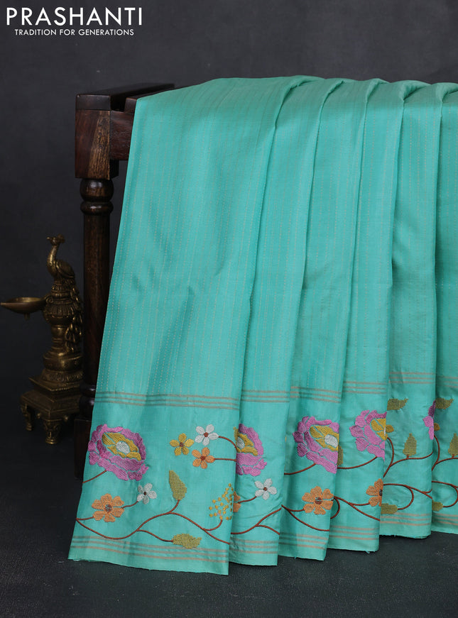 Pure soft silk saree teal blue with allover zari weaves and zari woven embroidery border