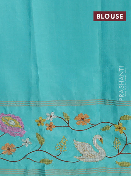 Pure soft silk saree teal blue with allover zari weaves and zari woven embroidery border