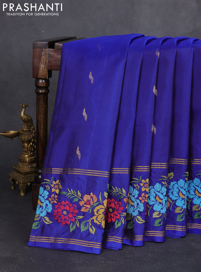 Pure soft silk saree royal blue with zari woven buttas and zari woven embroidery border