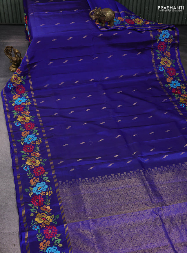 Pure soft silk saree royal blue with zari woven buttas and zari woven embroidery border