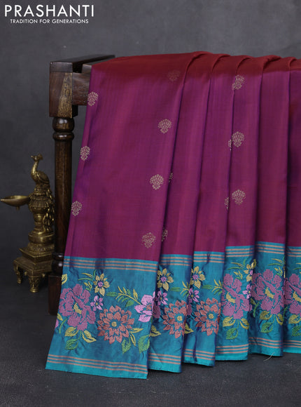 Pure soft silk saree dual shade of maroon and dual shade of blue with zari woven buttas and zari woven embroidery border