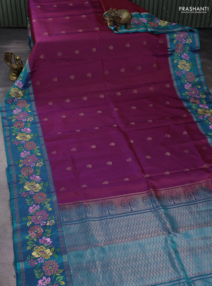 Pure soft silk saree dual shade of maroon and dual shade of blue with zari woven buttas and zari woven embroidery border