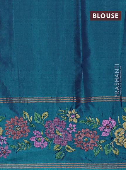 Pure soft silk saree dual shade of maroon and dual shade of blue with zari woven buttas and zari woven embroidery border