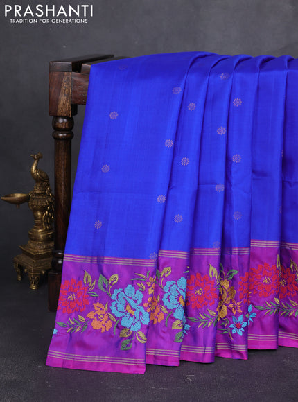 Pure soft silk saree royal blue and purple with zari woven buttas and zari woven embroidery border