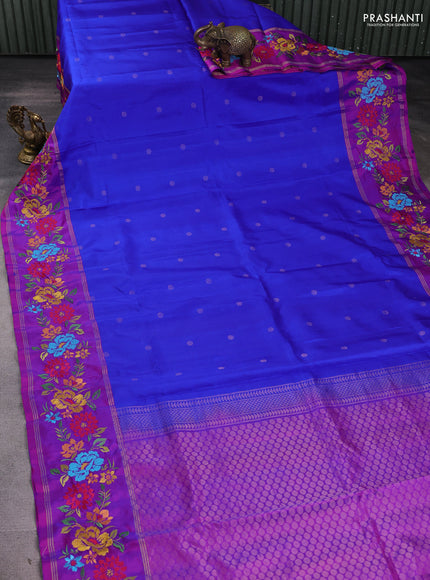 Pure soft silk saree royal blue and purple with zari woven buttas and zari woven embroidery border