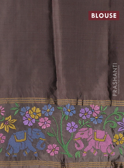 Pure soft silk saree maroon and pastel brown with zari woven buttas and zari woven embroidery border