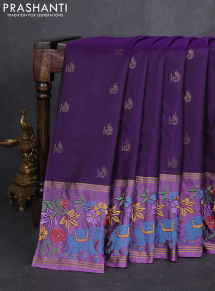 Pure soft silk saree purple and pastel purple with zari woven buttas and zari woven embroidery border