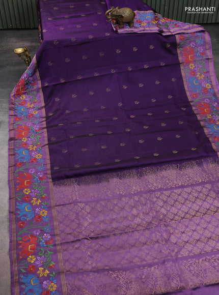 Pure soft silk saree purple and pastel purple with zari woven buttas and zari woven embroidery border
