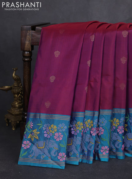 Pure soft silk saree dual shade of maroon and dual shade of blue with zari woven buttas and zari woven embroidery border
