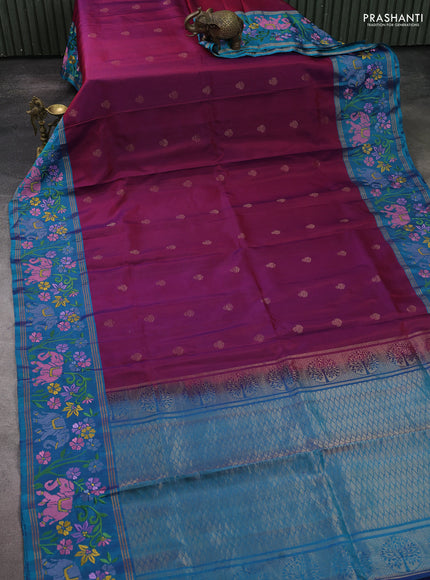 Pure soft silk saree dual shade of maroon and dual shade of blue with zari woven buttas and zari woven embroidery border