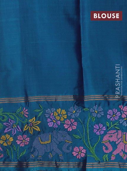 Pure soft silk saree dual shade of maroon and dual shade of blue with zari woven buttas and zari woven embroidery border