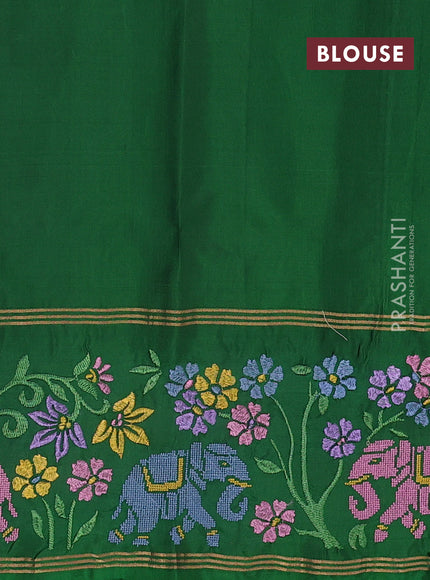 Pure soft silk saree grey and green with zari woven buttas and zari woven embroidery border