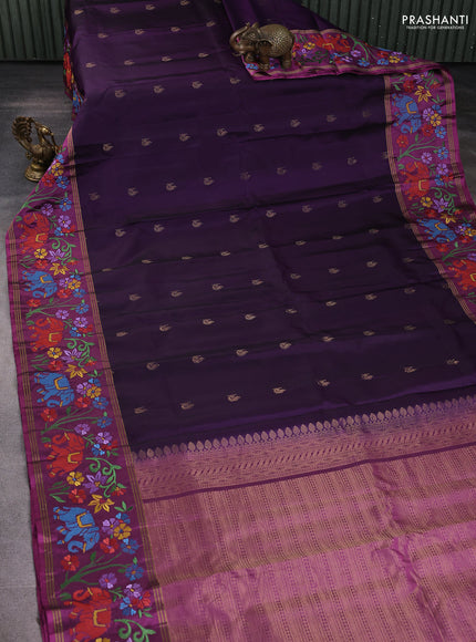 Pure soft silk saree deep purple and purple with zari woven buttas and zari woven embroidery border