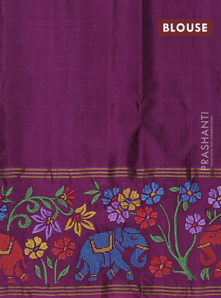Pure soft silk saree deep purple and purple with zari woven buttas and zari woven embroidery border