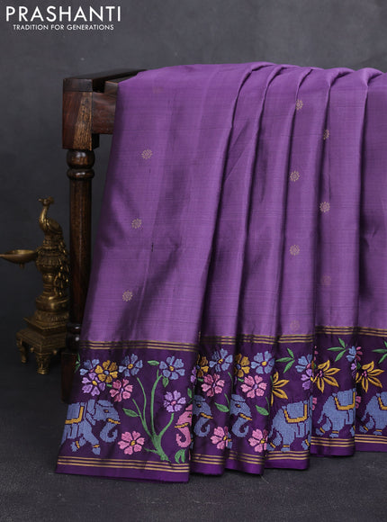 Pure soft silk saree purple shade and purple with zari woven buttas and zari woven embroidery border