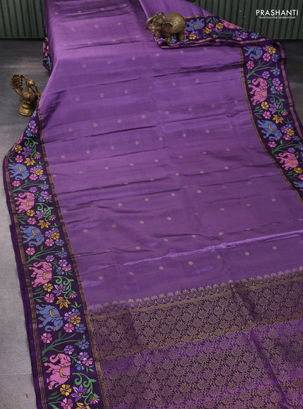 Pure soft silk saree purple shade and purple with zari woven buttas and zari woven embroidery border