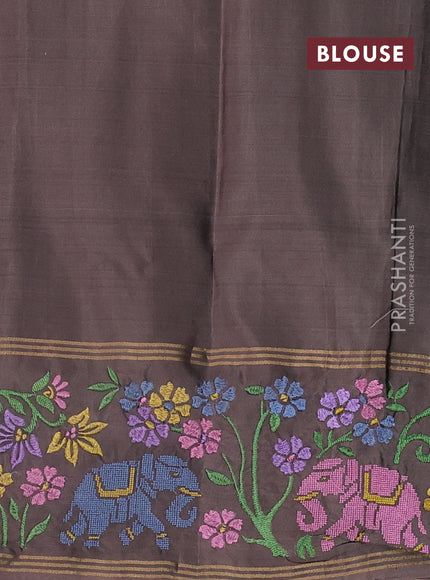 Pure soft silk saree deep maroon and pastel brown with allover zari woven buttas and zari woven embroidery border