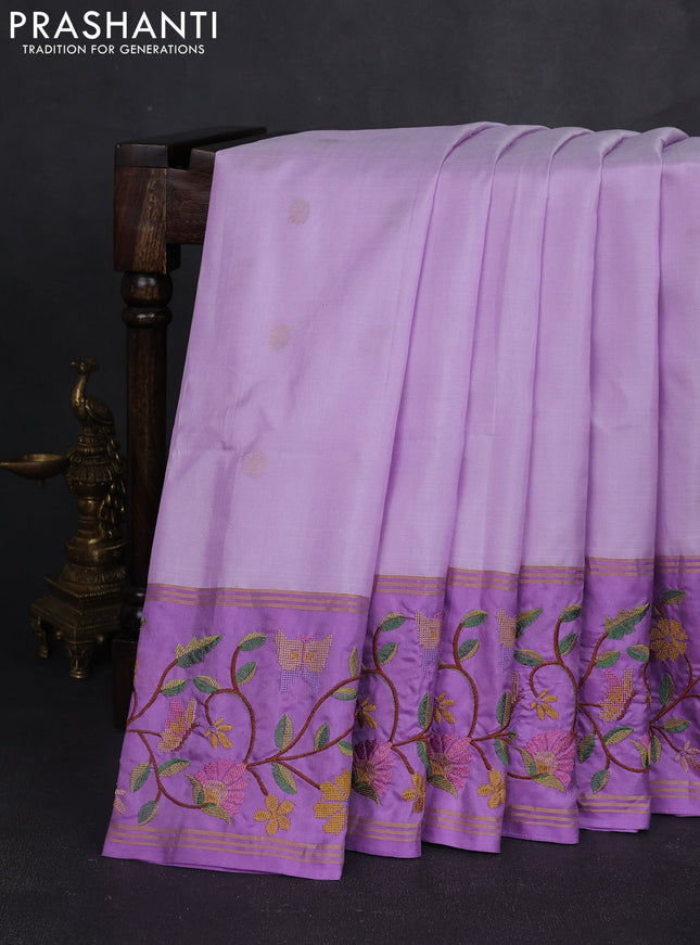 Pure soft silk saree mild lavender and lavender with zari woven buttas and zari woven embroidery border