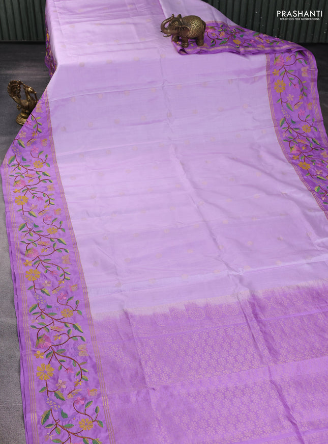 Pure soft silk saree mild lavender and lavender with zari woven buttas and zari woven embroidery border