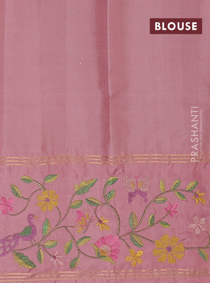 Pure soft silk saree dual shade of light green and peach shade with zari woven buttas and zari woven embroidery border