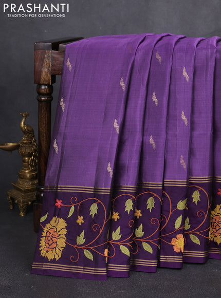 Pure soft silk saree purple and deep purple with zari woven buttas and zari woven embroidery border