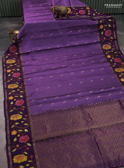 Pure soft silk saree purple and deep purple with zari woven buttas and zari woven embroidery border