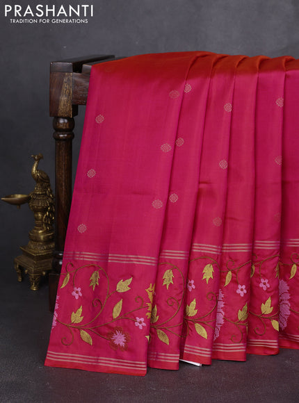 Pure soft silk saree dual shade of pinkish orange with zari woven buttas and zari woven embroidery border