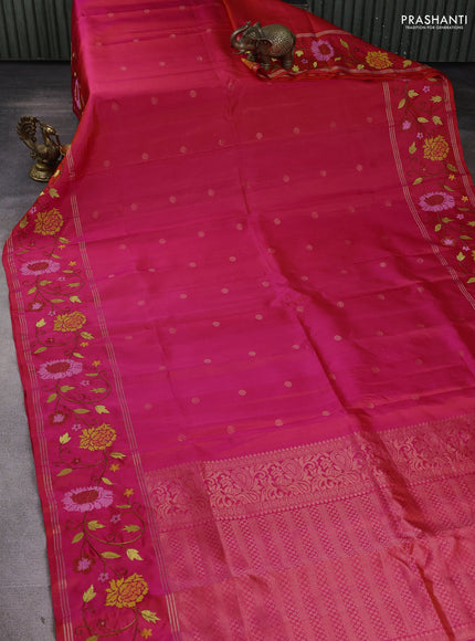 Pure soft silk saree dual shade of pinkish orange with zari woven buttas and zari woven embroidery border
