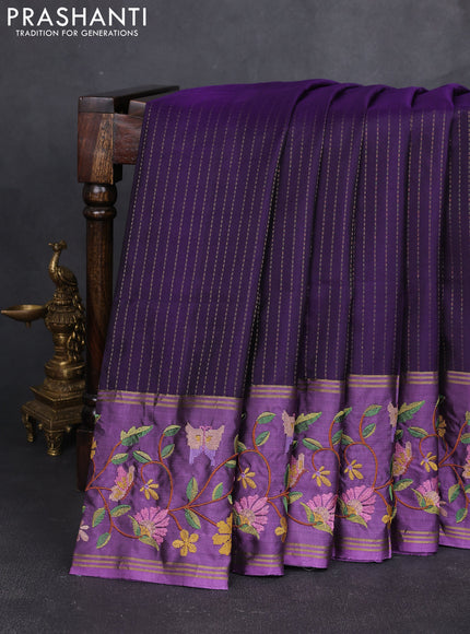 Pure soft silk saree purple and pastel purple with allover zari weaves and zari woven embroidery border