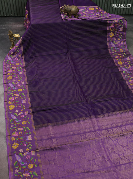 Pure soft silk saree purple and pastel purple with allover zari weaves and zari woven embroidery border