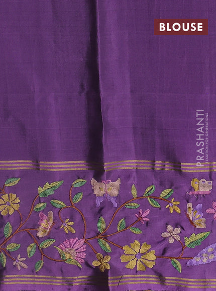 Pure soft silk saree purple and pastel purple with allover zari weaves and zari woven embroidery border