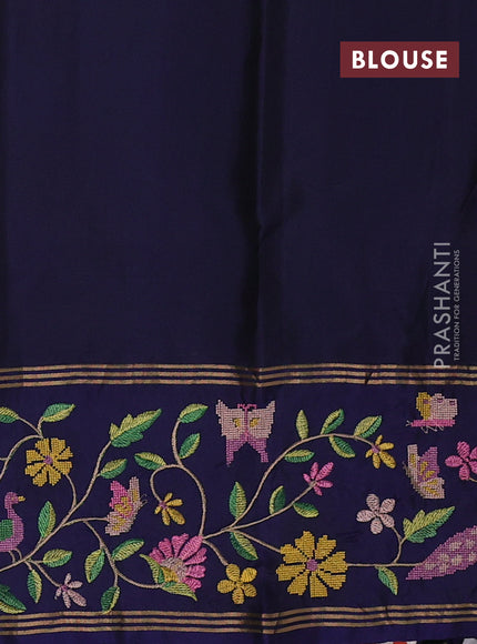 Pure soft silk saree green and navy blue with allover zari weaves and zari woven embroidery border