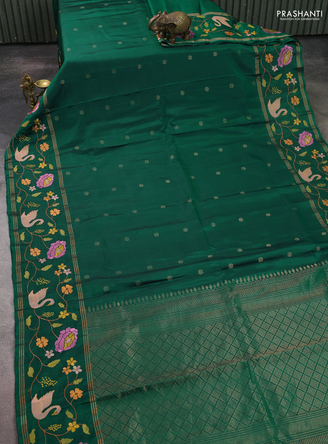 Pure soft silk saree green with zari woven buttas and zari woven embroidery border