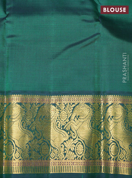 Pure kanchipuram silk saree beige and green with allover zari woven checked pattern and rich zari woven border
